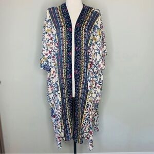 Long KIMONO duster Small beige Boho Bohemian blue Gypsy